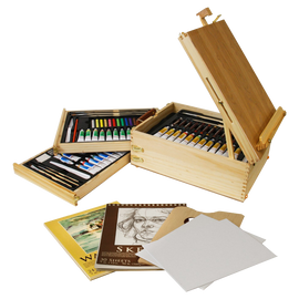 Wood box easel painting set 12 tubes of oil colors