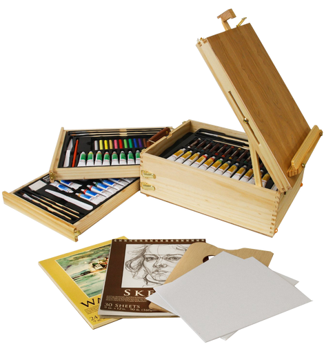 Wood box easel painting set 12 tubes of oil colors